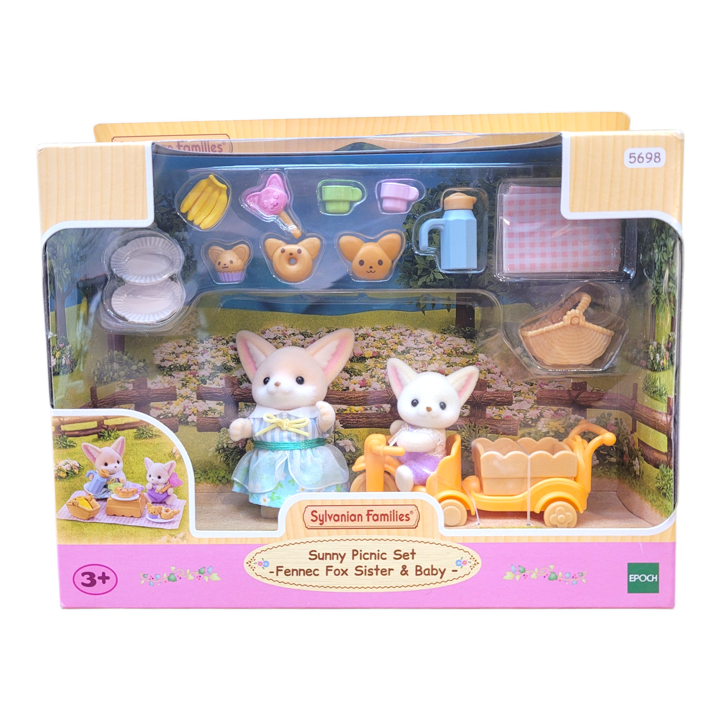 Sylvanian Families 5698 Sunny Picnic Set Fennec Fox  Sister & Baby Set