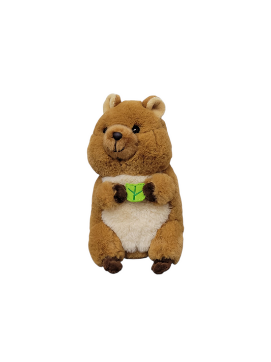 Happy Quokka Plush Holding a Tiny Leaf